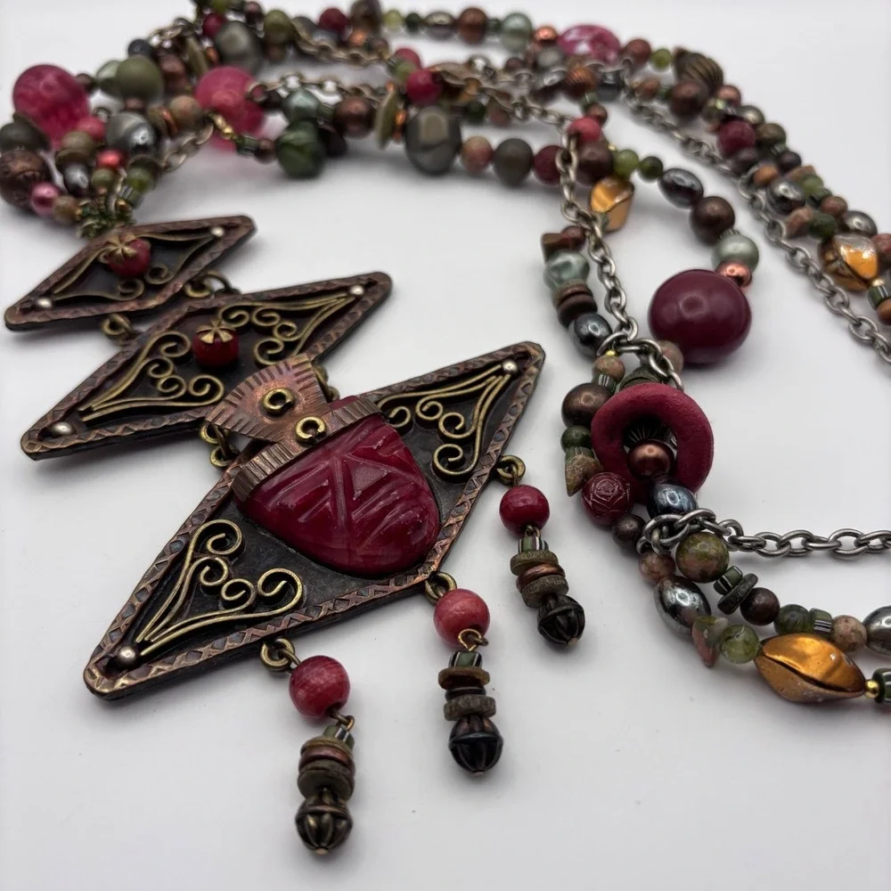 Vintage Cynthia Jean Statement Necklace Multi-strand Beaded Stones 28